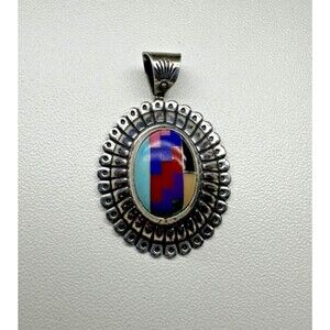 Sterling Silver QT Carolyn Pollack Inlay Pendant | Southwest Style Native Design